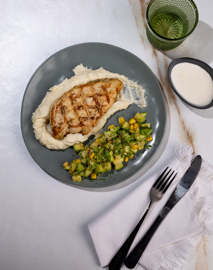 Potato Leek Mash & Grilled Chicken	